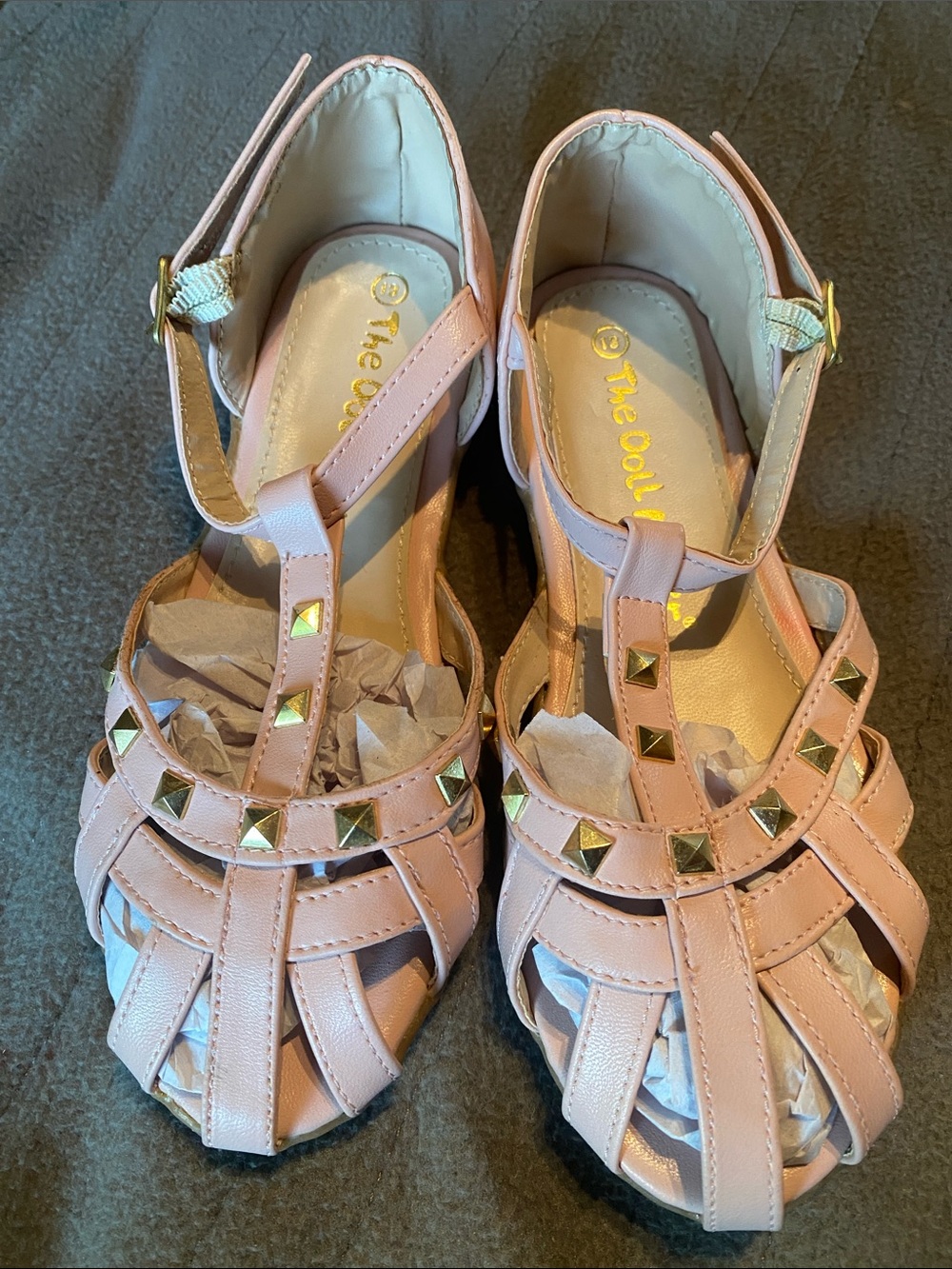Dollhouse Girls Blush Pink gold Studded T-Strap Sandals
